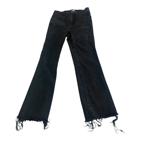 Madewell Denim - Madewell Cali Demi-Boot Jeans Black Wash Raw-Hem Edition Zipper Pockets Size 26